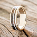 "RAINIER" - DIAMOND DUST & DARK MAPLE WOOD WEDDING RING FEATURING A HAMMERED 14K GOLD BAND-1