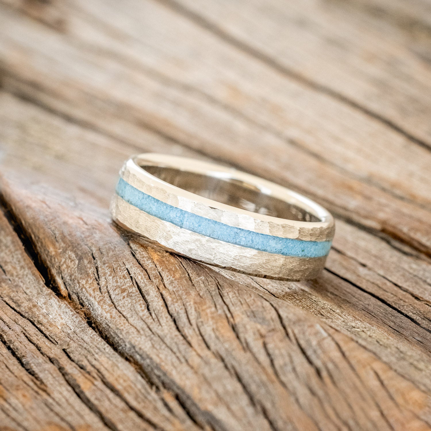 "VERTIGO" - TURQUOISE WEDDING BAND WITH A HAMMERED FINISH-2