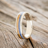 "RAINIER" - ANTLER, LAPIS LAZULI & WHISKEY BARREL OAK WEDDING BAND-1