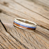 "RAINIER" - MOTHER OF PEARL, LAPIS LAZULI & KOA WOOD WEDDING BAND