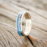 "RAPTOR" - PAUA SHELL & BLUE OPAL WEDDING BAND-1