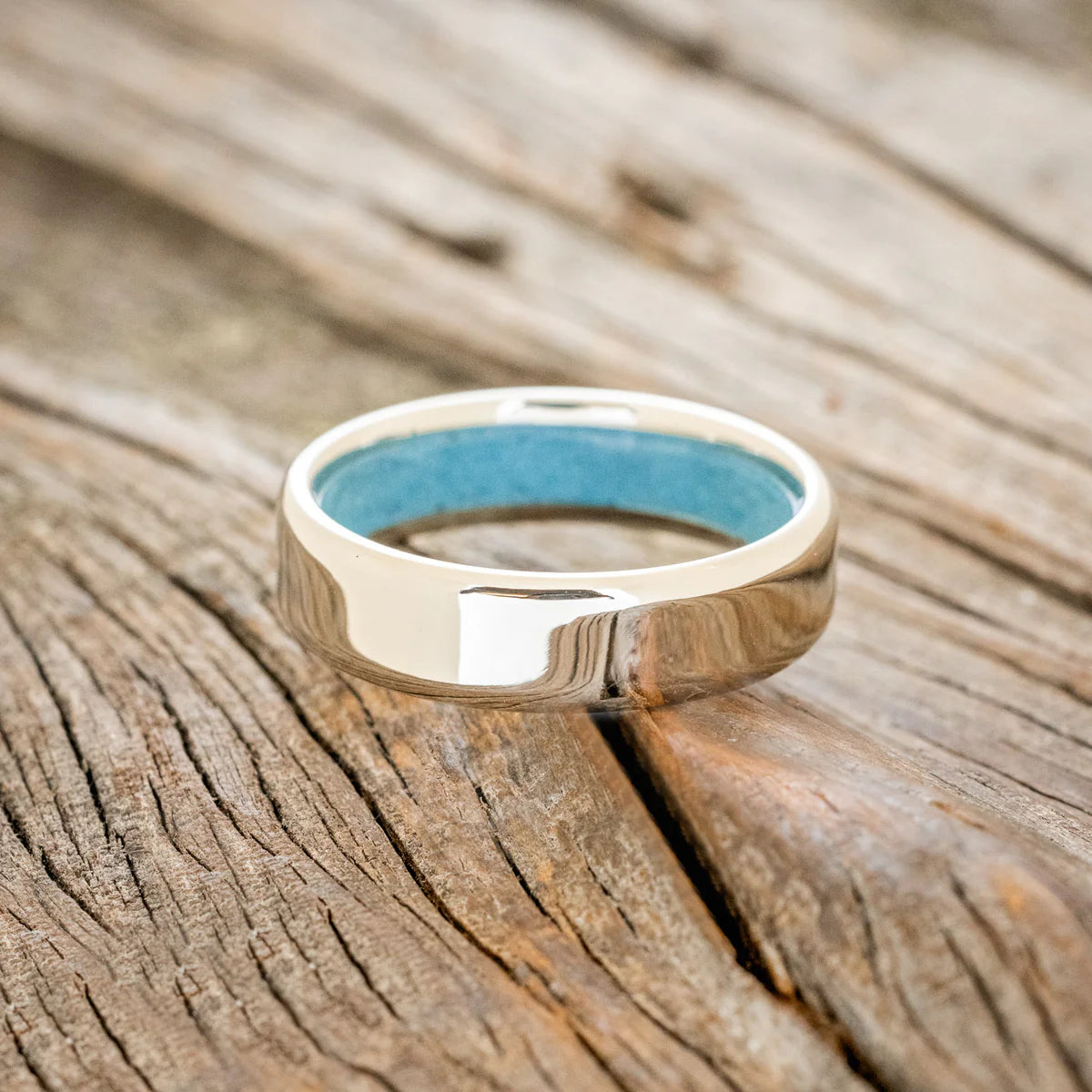 "Hyperion" - Turquoise Lined Wedding Band - 14K White Gold (6mm) - Size 6-Staghead Designs