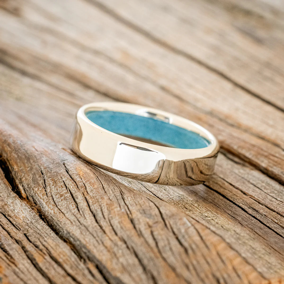 "Hyperion" - Turquoise Lined Wedding Band - 14K White Gold (6mm) - Size 6-Staghead Designs