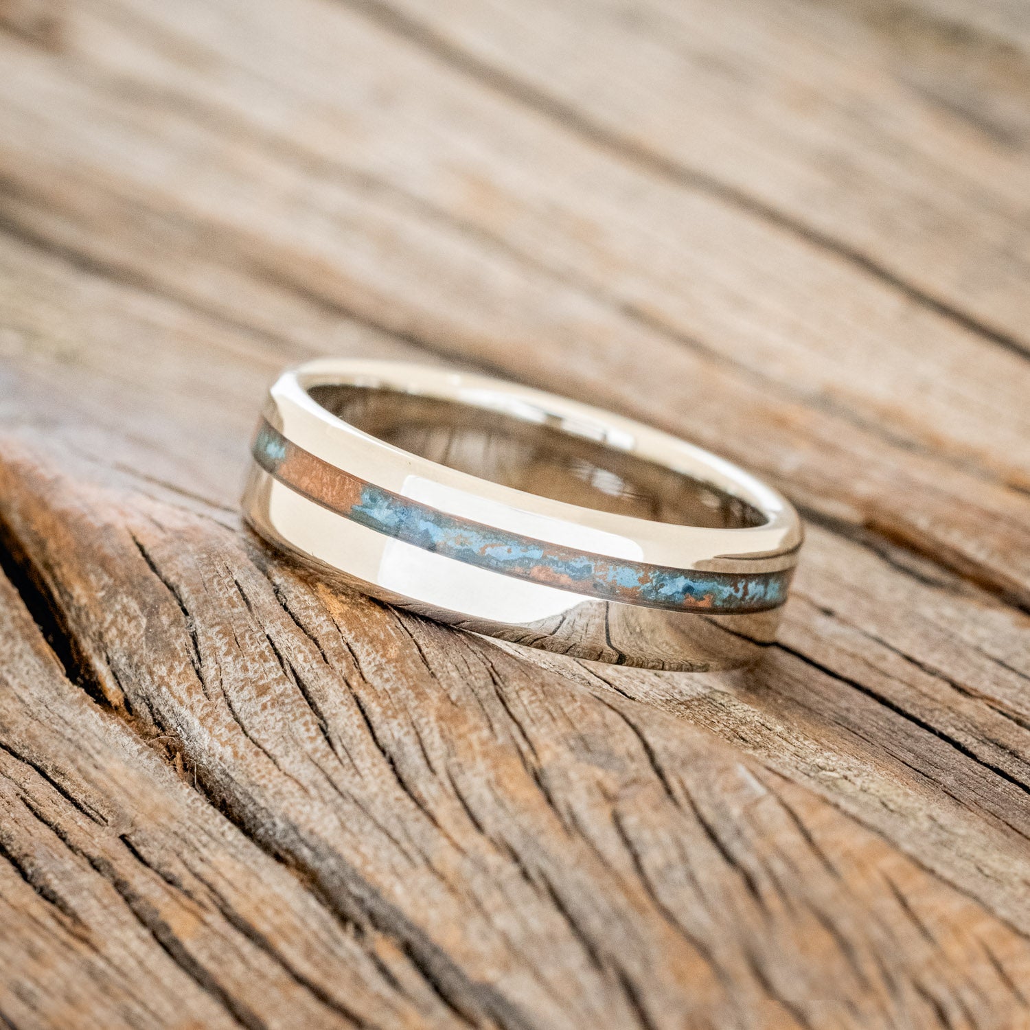 "VERTIGO" - OFFSET PATINA COPPER WEDDING BAND-2