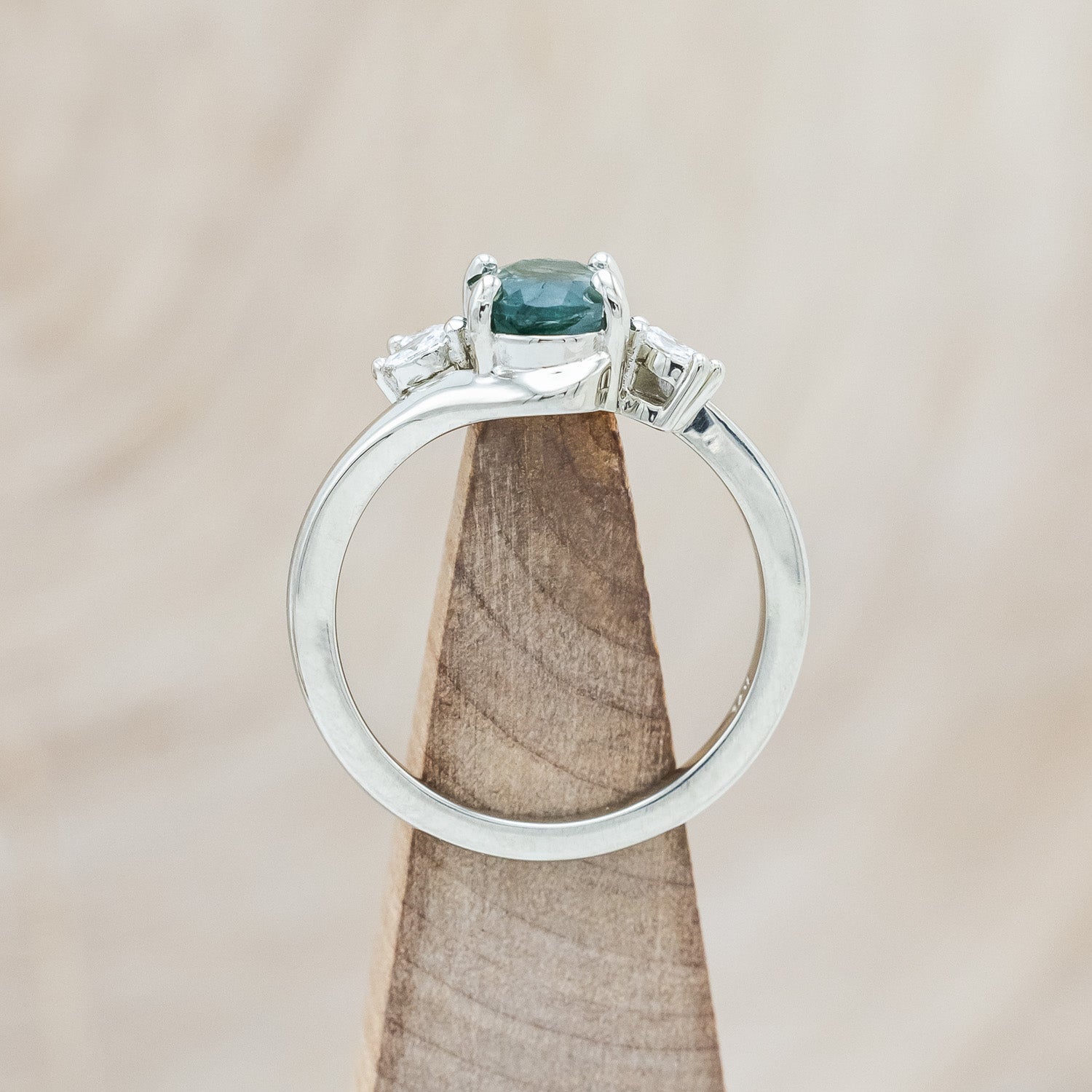 "YAVANNA" - OVAL CUT MOSS AGATE ENGAGEMENT RING WITH DIAMOND ACCENTS-Staghead Designs