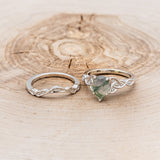 "AIFE" - CELTIC KNOT PEAR MOSS AGATE ENGAGEMENT RING AND TRACER