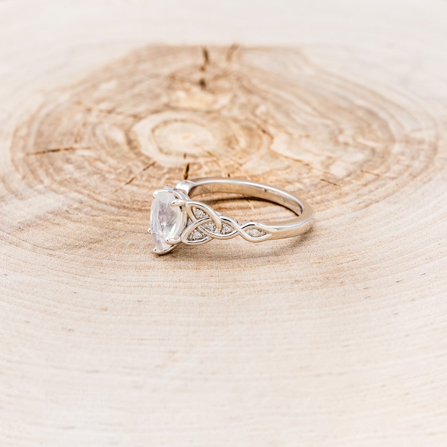 "AIFE" - CELTIC KNOT PEAR CUT MOONSTONE ENGAGEMENT RING-3