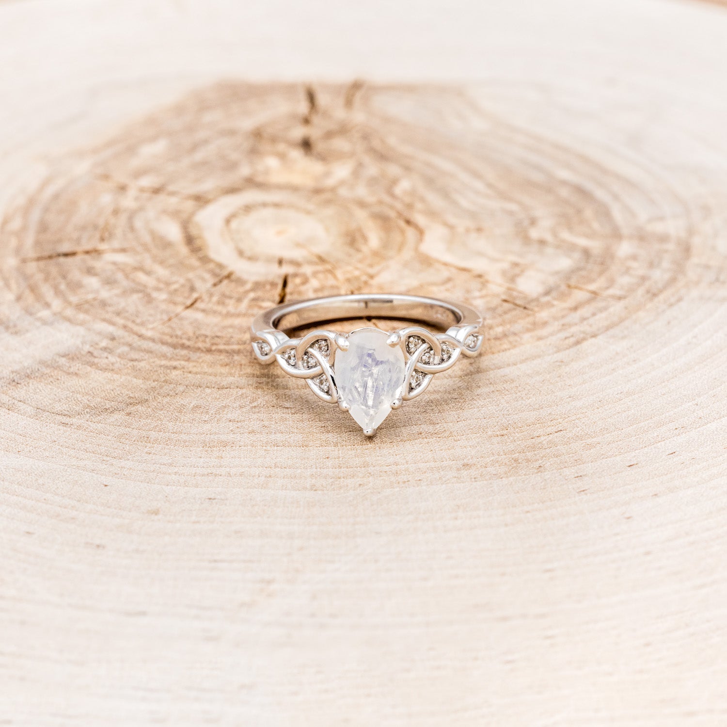 "AIFE" - CELTIC KNOT PEAR CUT MOONSTONE ENGAGEMENT RING-4