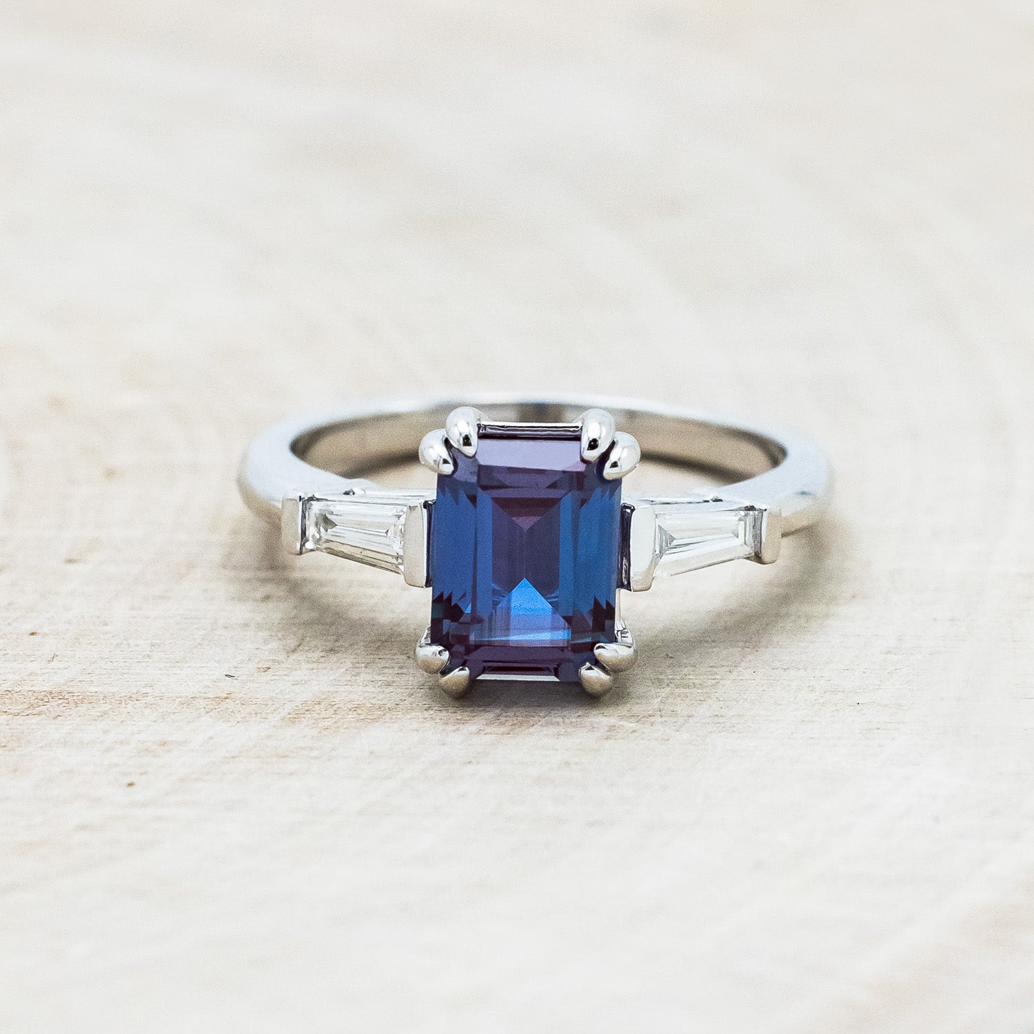 "ALBINA" - EMERALD CUT LAB-GROWN ALEXANDRITE ENGAGEMENT RING WITH LAB-GROWN DIAMOND ACCENTS-4