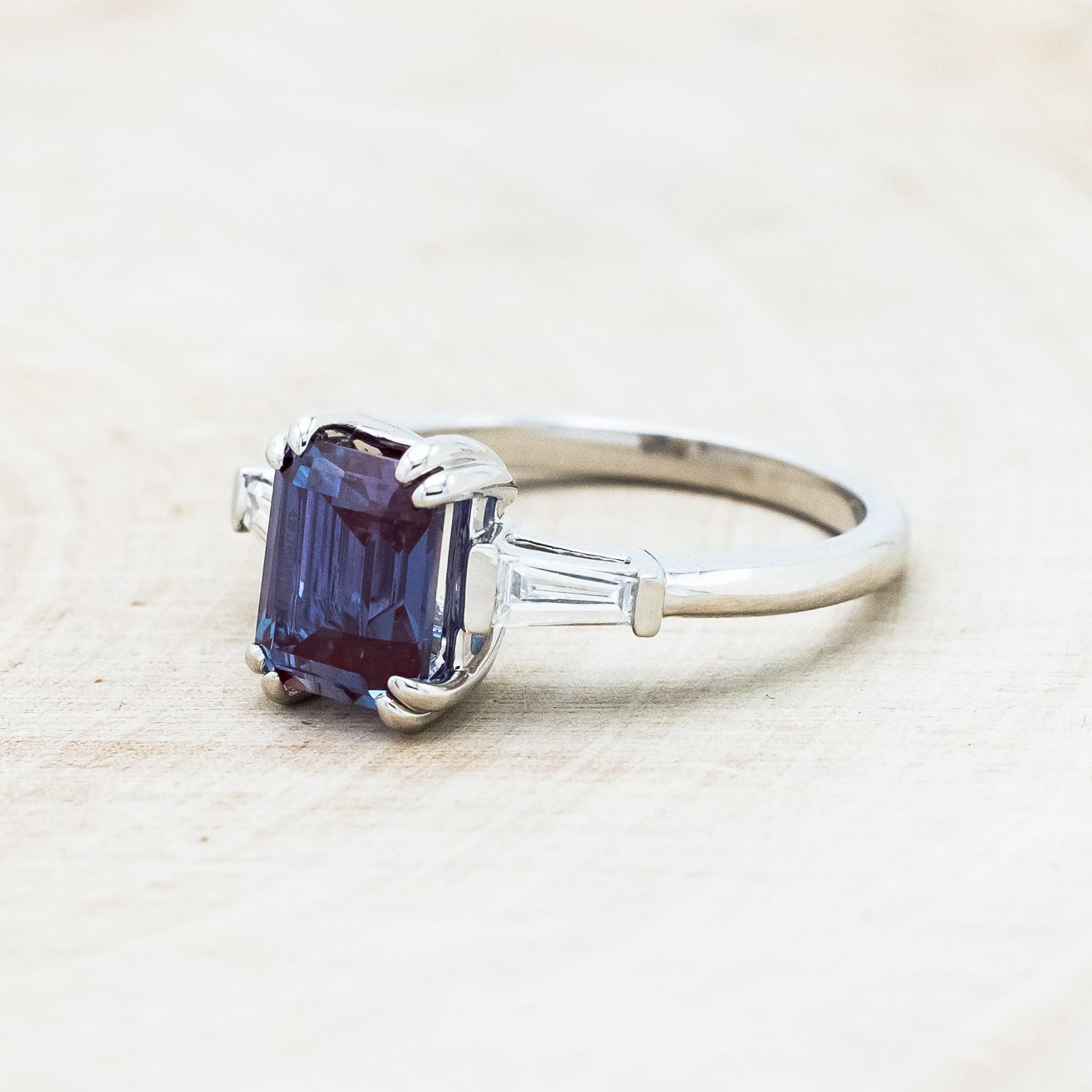"ALBINA" - EMERALD CUT LAB-GROWN ALEXANDRITE ENGAGEMENT RING WITH LAB-GROWN DIAMOND ACCENTS-3