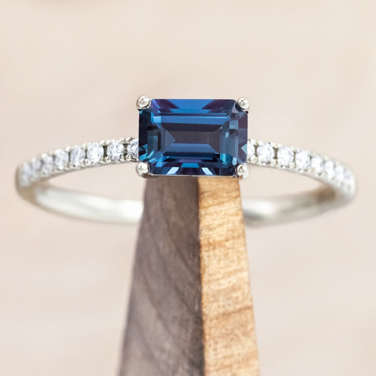 "AMARA" - EMERALD CUT ENGAGEMENT RING WITH DIAMOND ACCENTS-Staghead Designs