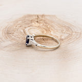 "ANNORA" - PEAR SHAPED LAB-GROWN BLUE SAPPHIRE ENGAGEMENT RING WITH BLACK & WHITE DIAMOND ACCENTS