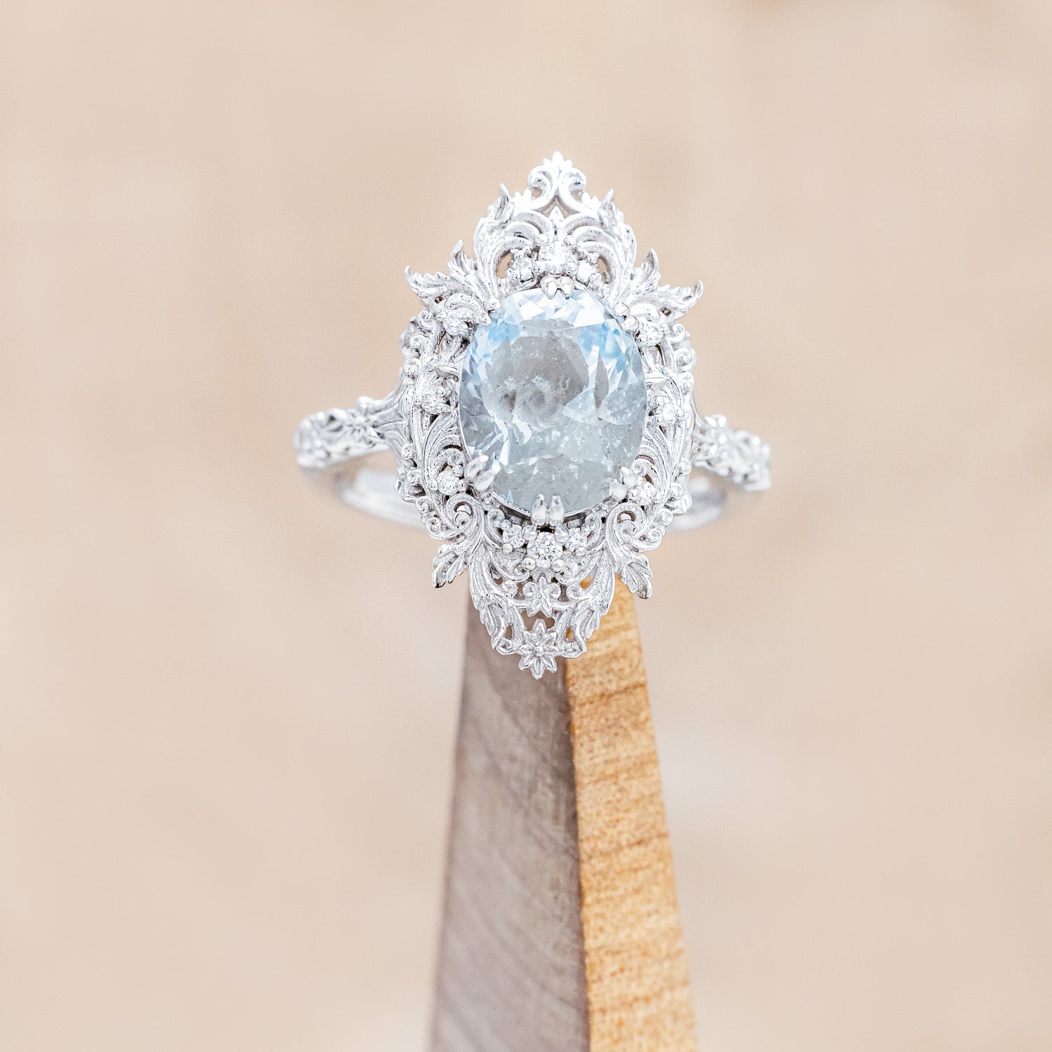 "Cherie" - sculptural-style aquamarine women's engagement ring with diamond accents