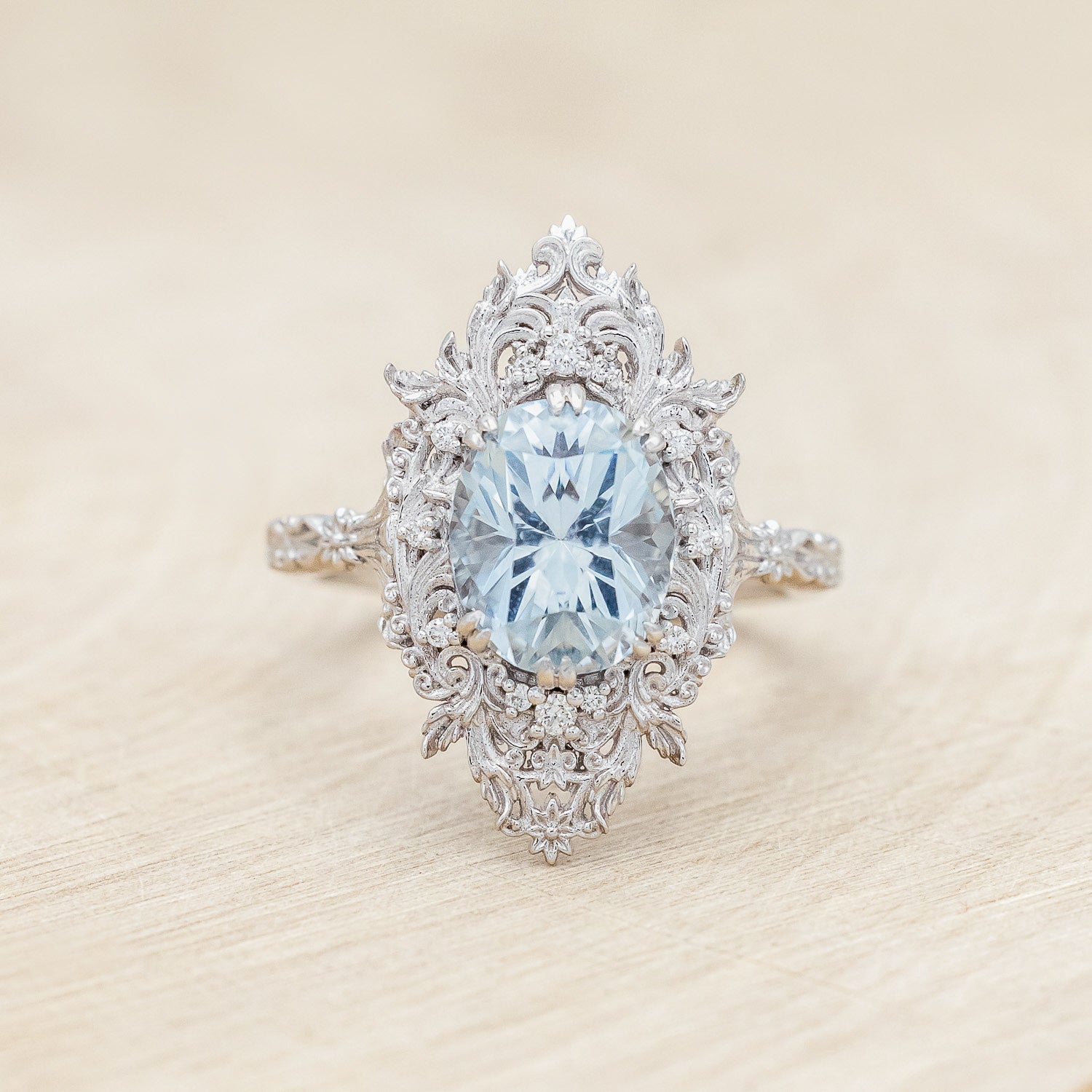 "Cherie" - sculptural-style aquamarine women's engagement ring with diamond accents