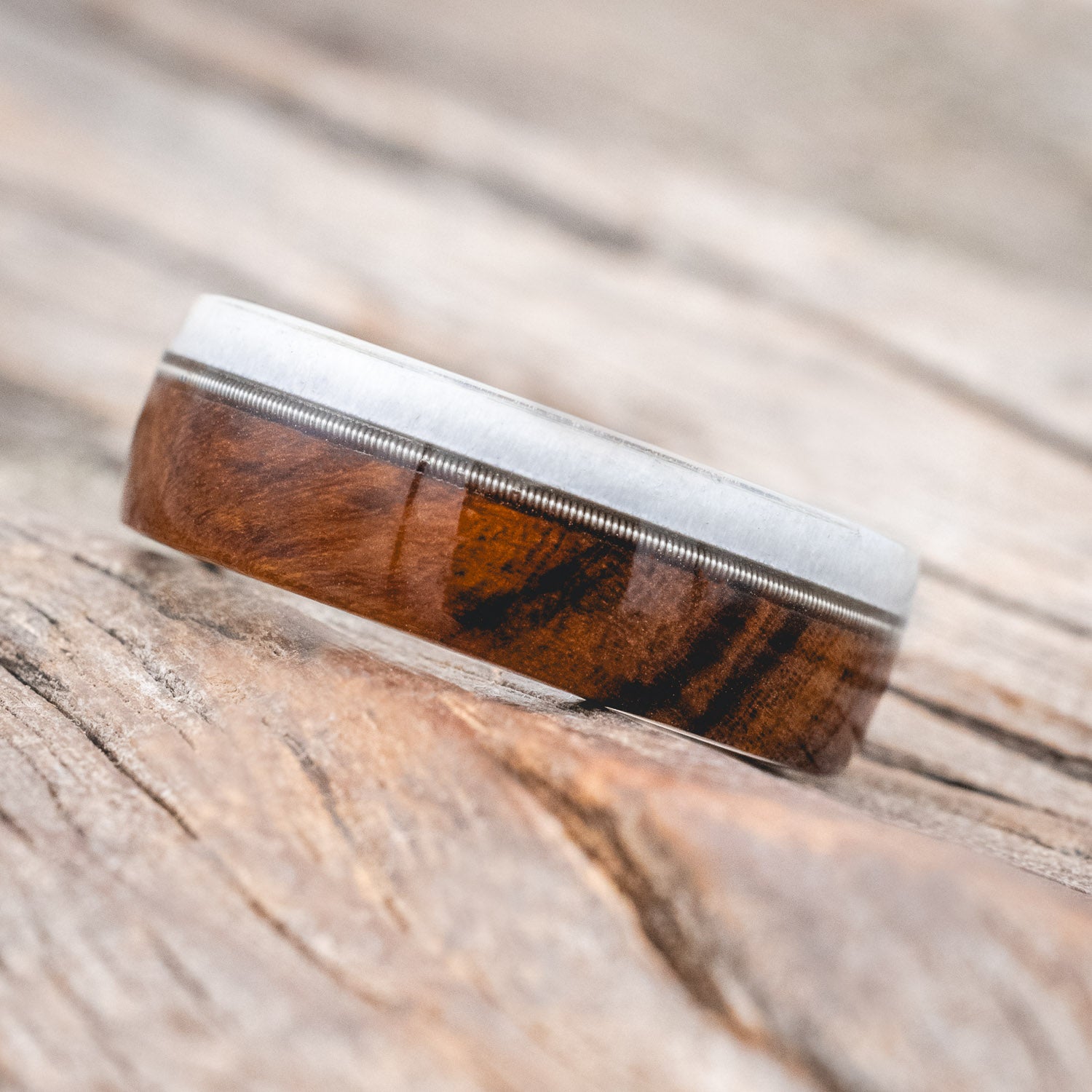"ARGOS" - ANTLER, GUITAR STRING & IRONWOOD WEDDING BAND-Staghead Designs