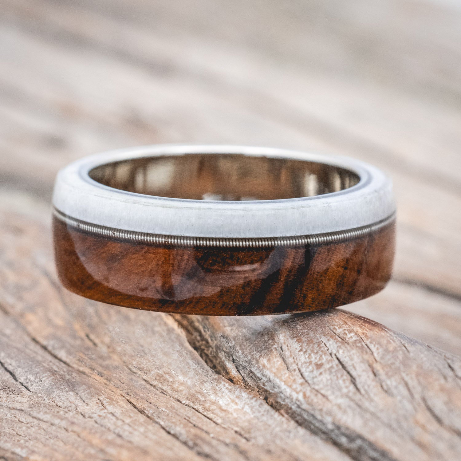 "ARGOS" - ANTLER, GUITAR STRING & IRONWOOD WEDDING BAND-Staghead Designs