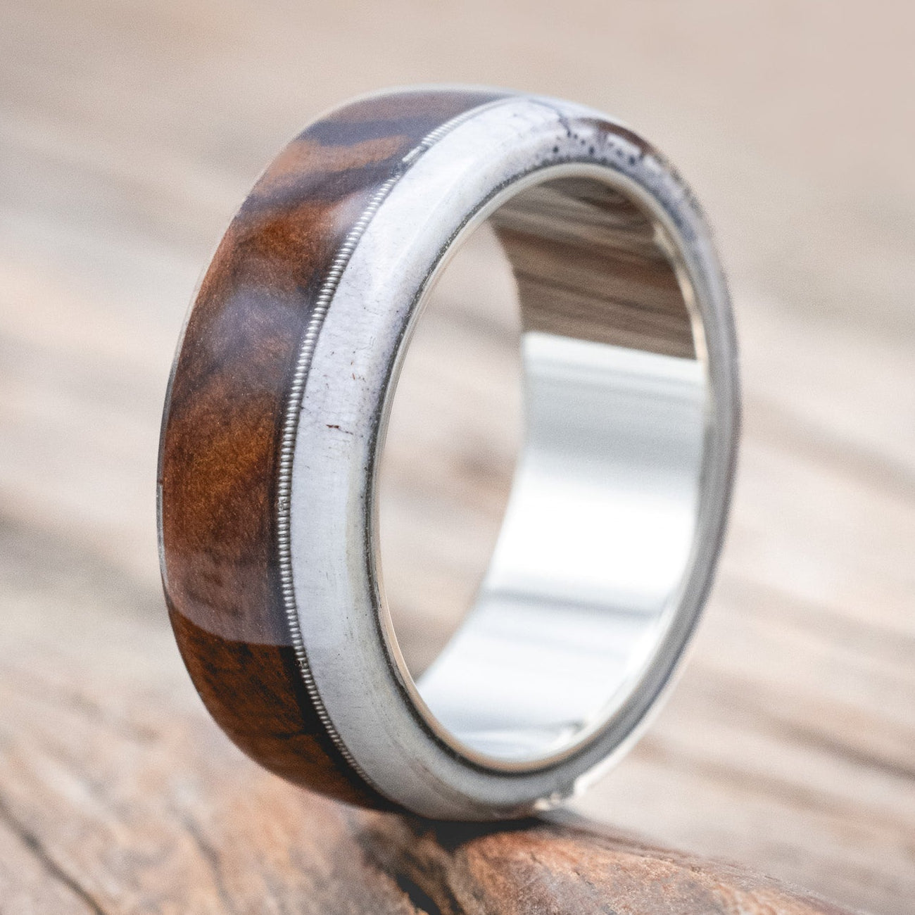 "ARGOS" - ANTLER, GUITAR STRING & IRONWOOD WEDDING BAND-Staghead Designs