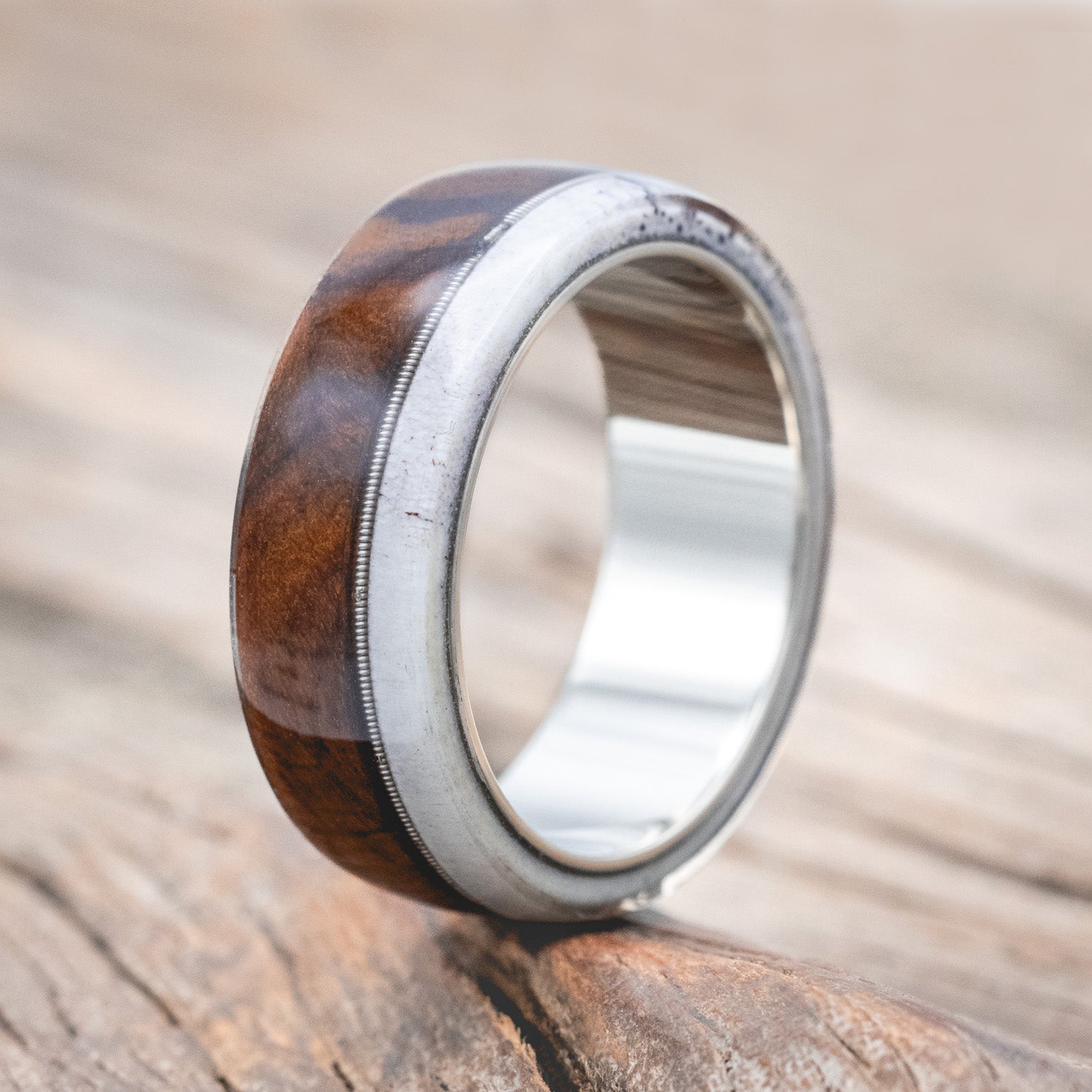 "ARGOS" - ANTLER, GUITAR STRING & IRONWOOD WEDDING BAND-Staghead Designs