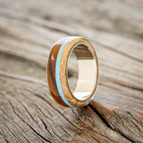 "ARGOS" - IRONWOOD, TURQUOISE & WHISKEY BARREL OAK WEDDING RING-7