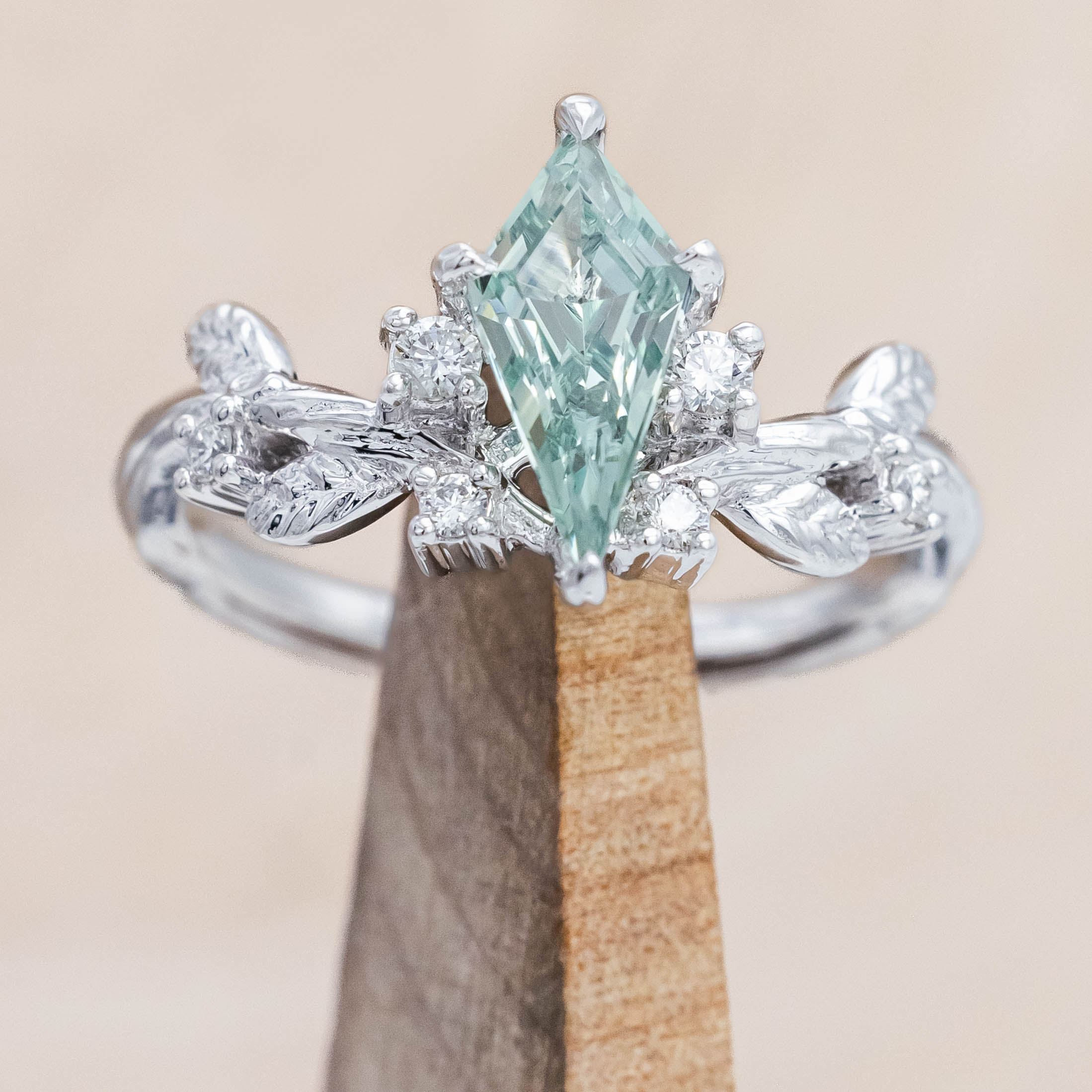 "ARTEMISIA" - KITE CUT LAB-GROWN GREEN SAPPHIRE ENGAGEMENT RING WITH DIAMOND ACCENTS-Staghead Designs