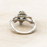 "ARTEMIS ON THE VINE DIVINE" - PEAR CUT MOSS AGATE ENGAGEMENT RING WITH DIAMOND ACCENTS & A "BRIAR" TRACER