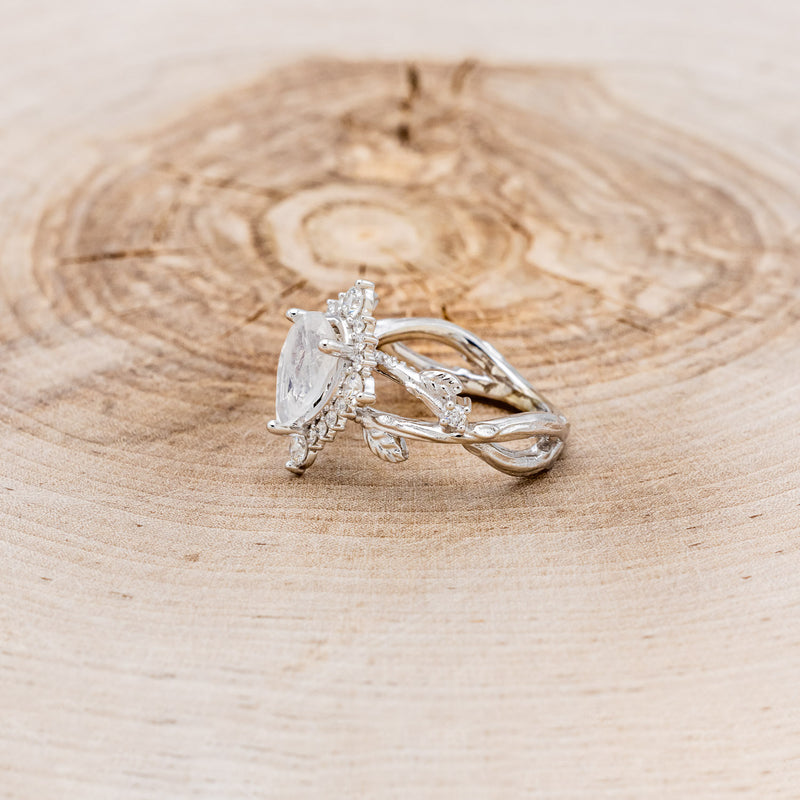 "ARTEMIS ON THE VINE DIVINE" - PEAR ENGAGEMENT RING WITH DIAMOND ACCENTS & A BRANCH-STYLE BAND-6