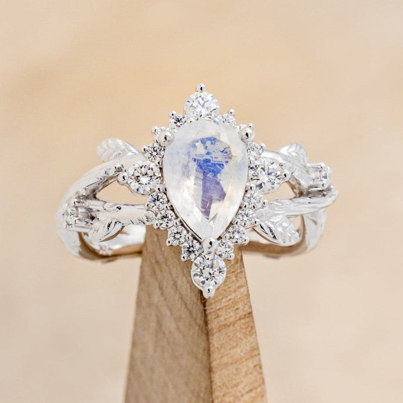 "ARTEMIS ON THE VINE DIVINE" - PEAR ENGAGEMENT RING WITH DIAMOND ACCENTS & A BRANCH-STYLE BAND-2