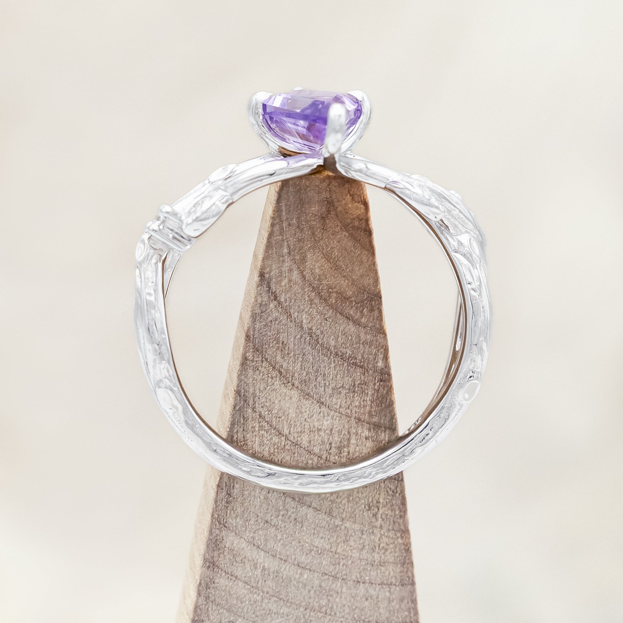 "ARTEMIS ON THE VINE" - KITE CUT ENGAGEMENT RING WITH DIAMOND ACCENTS & "BRIAR" STACKING BAND-Staghead Designs