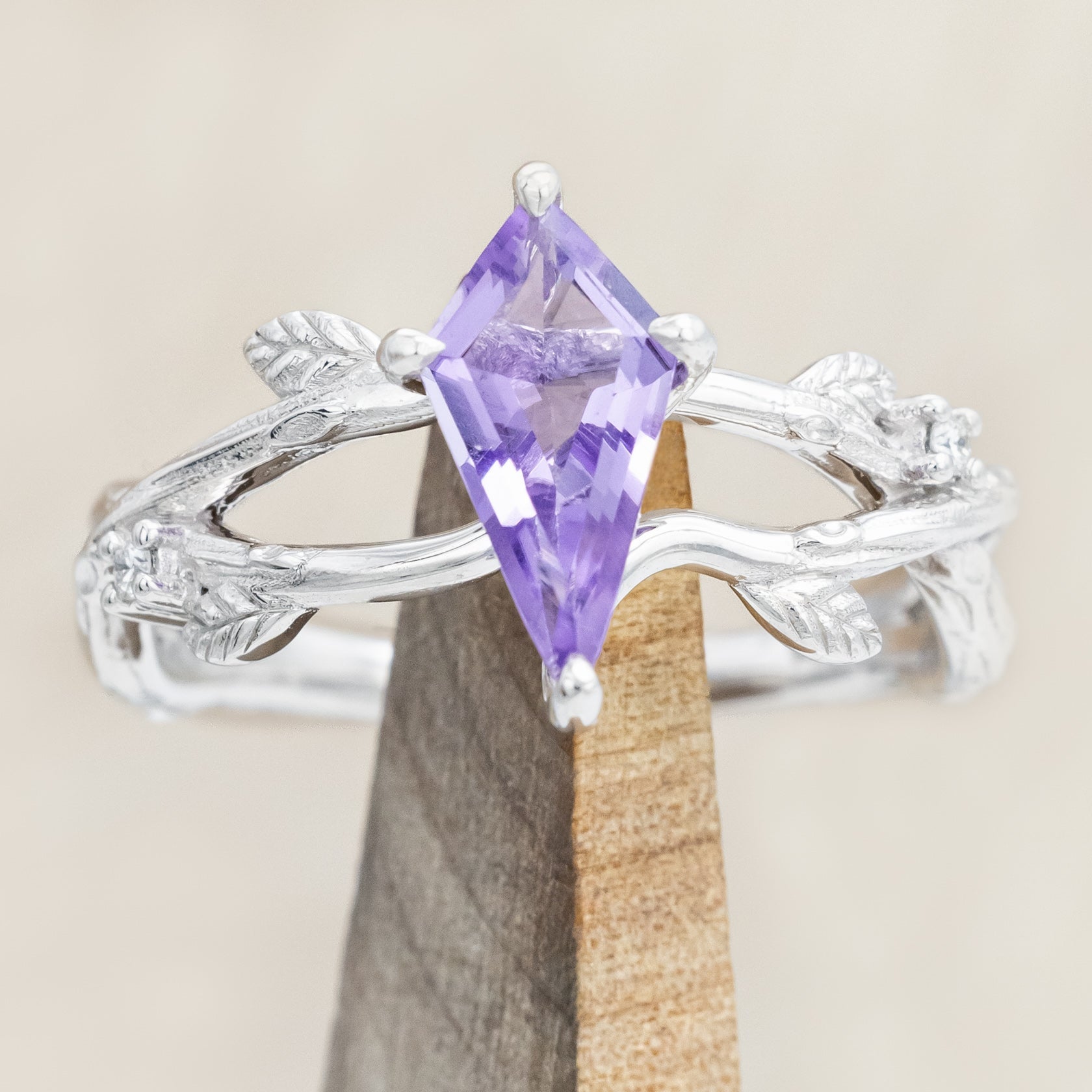 "ARTEMIS ON THE VINE" - KITE CUT ENGAGEMENT RING WITH DIAMOND ACCENTS & "BRIAR" STACKING BAND-Staghead Designs
