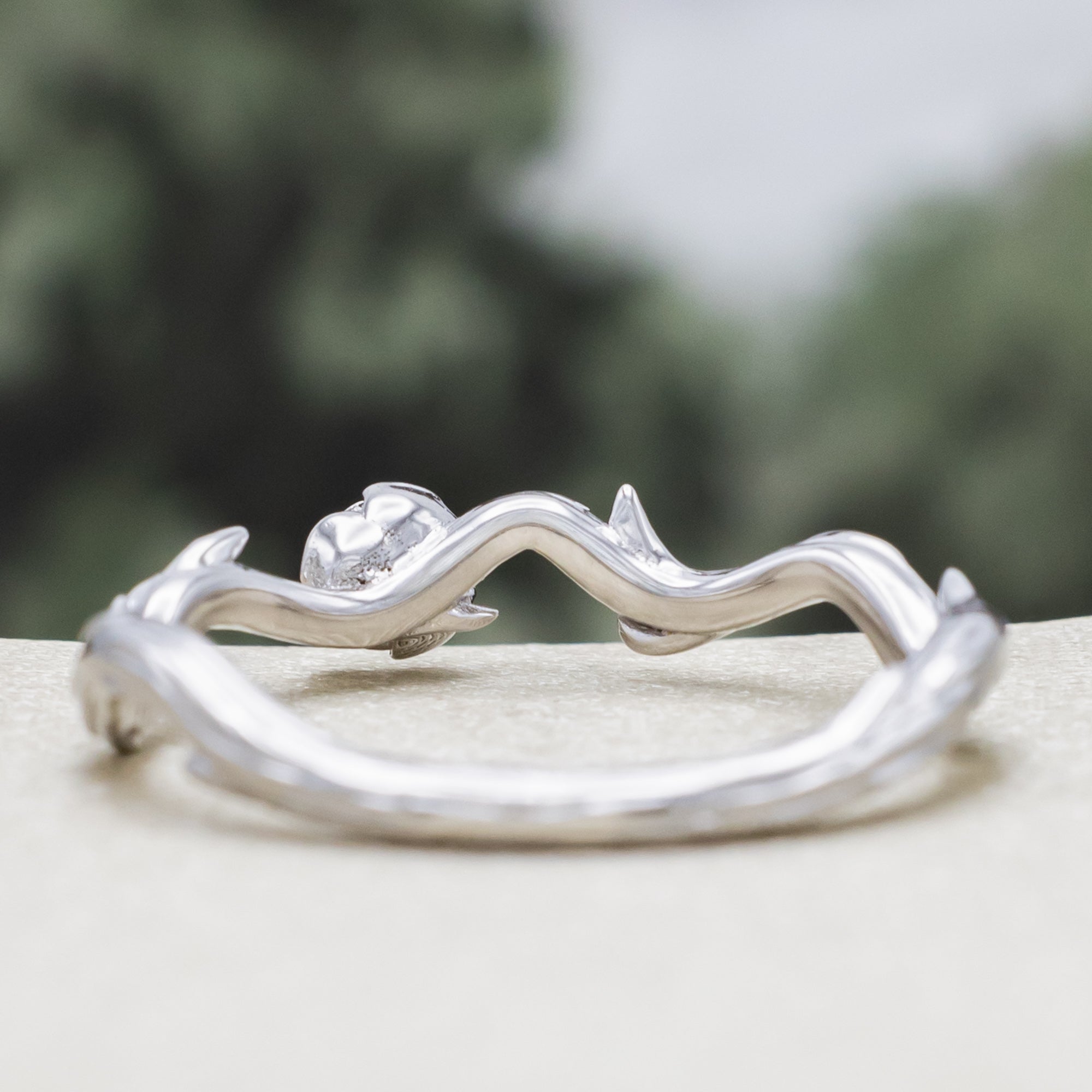 "ARTEMIS ON THE VINE" - KITE CUT ENGAGEMENT RING WITH DIAMOND ACCENTS & "BRIAR" STACKING BAND-Staghead Designs