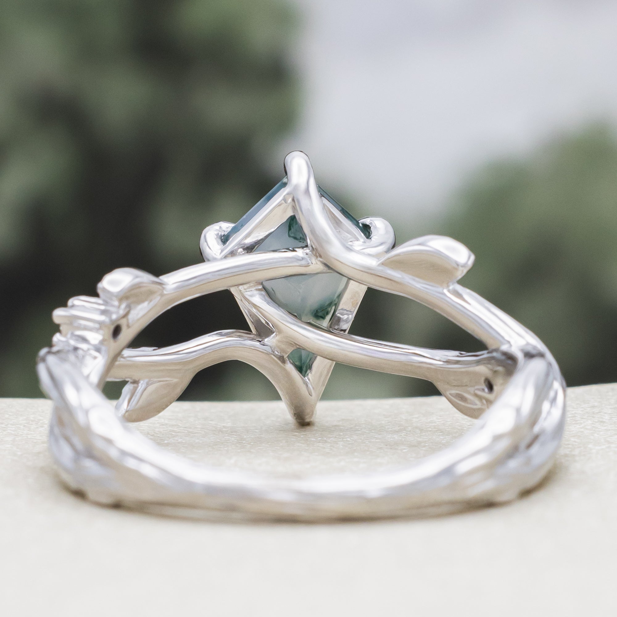 "ARTEMIS ON THE VINE" - KITE CUT ENGAGEMENT RING WITH DIAMOND ACCENTS & "BRIAR" STACKING BAND-Staghead Designs