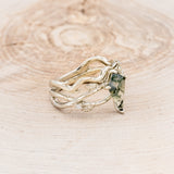 "ARTEMIS ON THE VINE" - KITE CUT MOSS AGATE ENGAGEMENT RING WITH DIAMOND ACCENTS & "BRIAR" BRANCH-STYLE TRACER-20