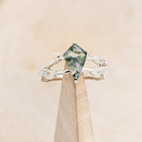 "ARTEMIS ON THE VINE" - KITE CUT MOSS AGATE ENGAGEMENT RING WITH DIAMOND ACCENTS & "BRIAR" BRANCH-STYLE TRACER-25