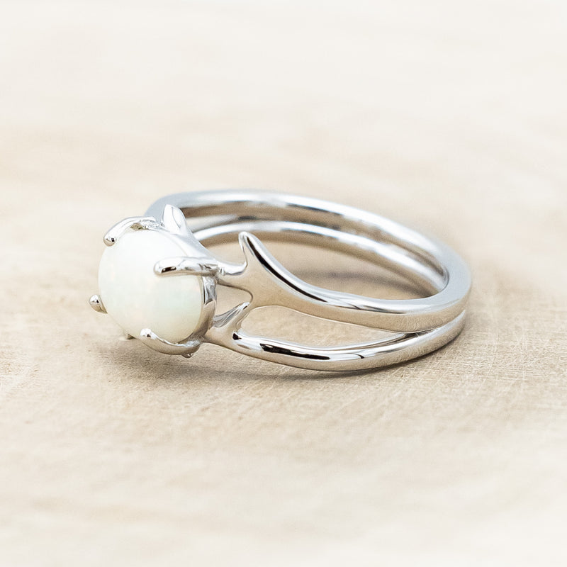 "ARTEMIS" - OVAL OPAL ENGAGEMENT RING WITH AN ANTLER STYLE BAND