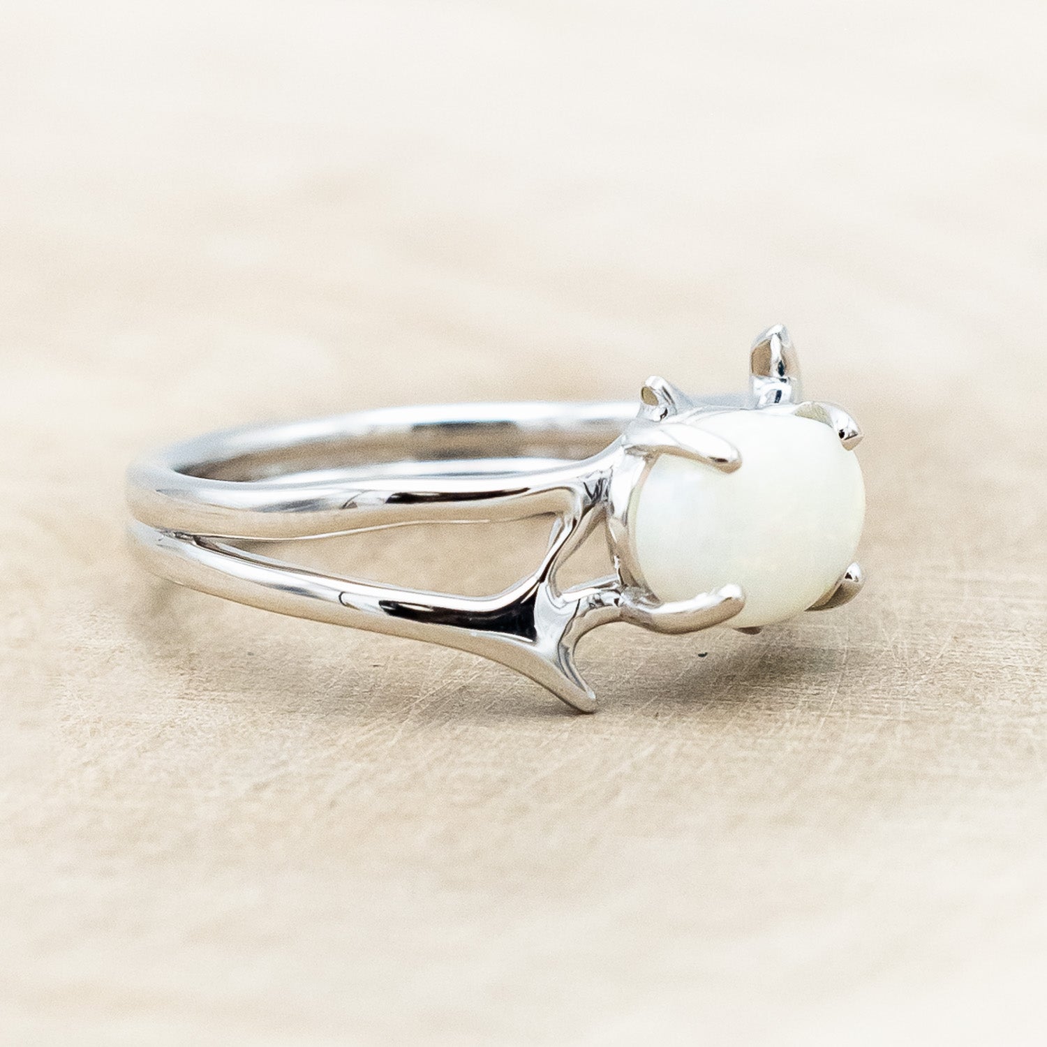 "ARTEMIS" - OVAL OPAL ENGAGEMENT RING WITH AN ANTLER STYLE BAND-Staghead Designs