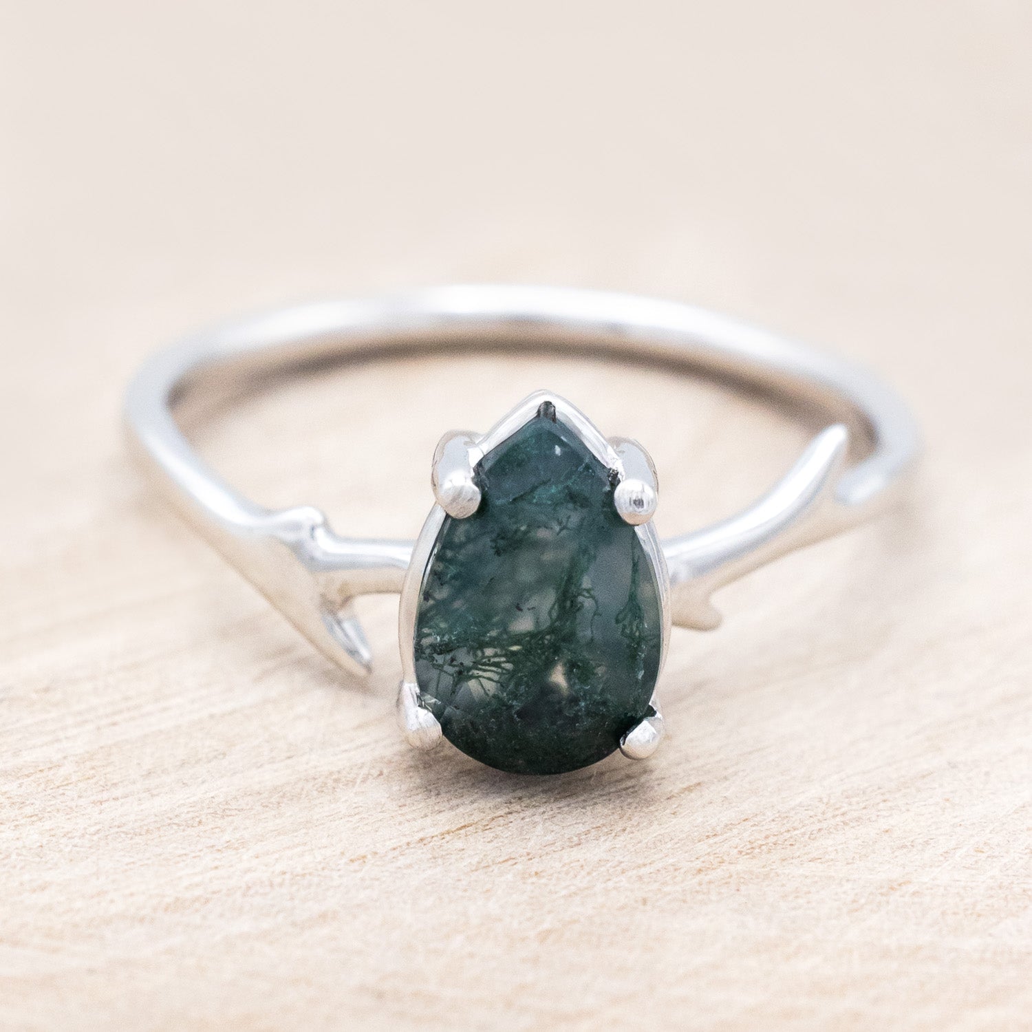 "ARTEMIS" - PEAR CUT MOSS AGATE ENGAGEMENT RING-Staghead Designs