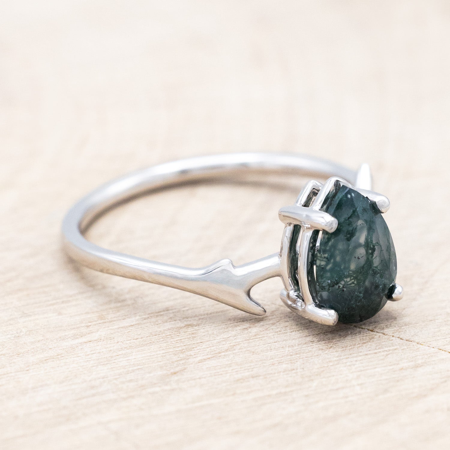 "ARTEMIS" - PEAR CUT MOSS AGATE ENGAGEMENT RING-Staghead Designs