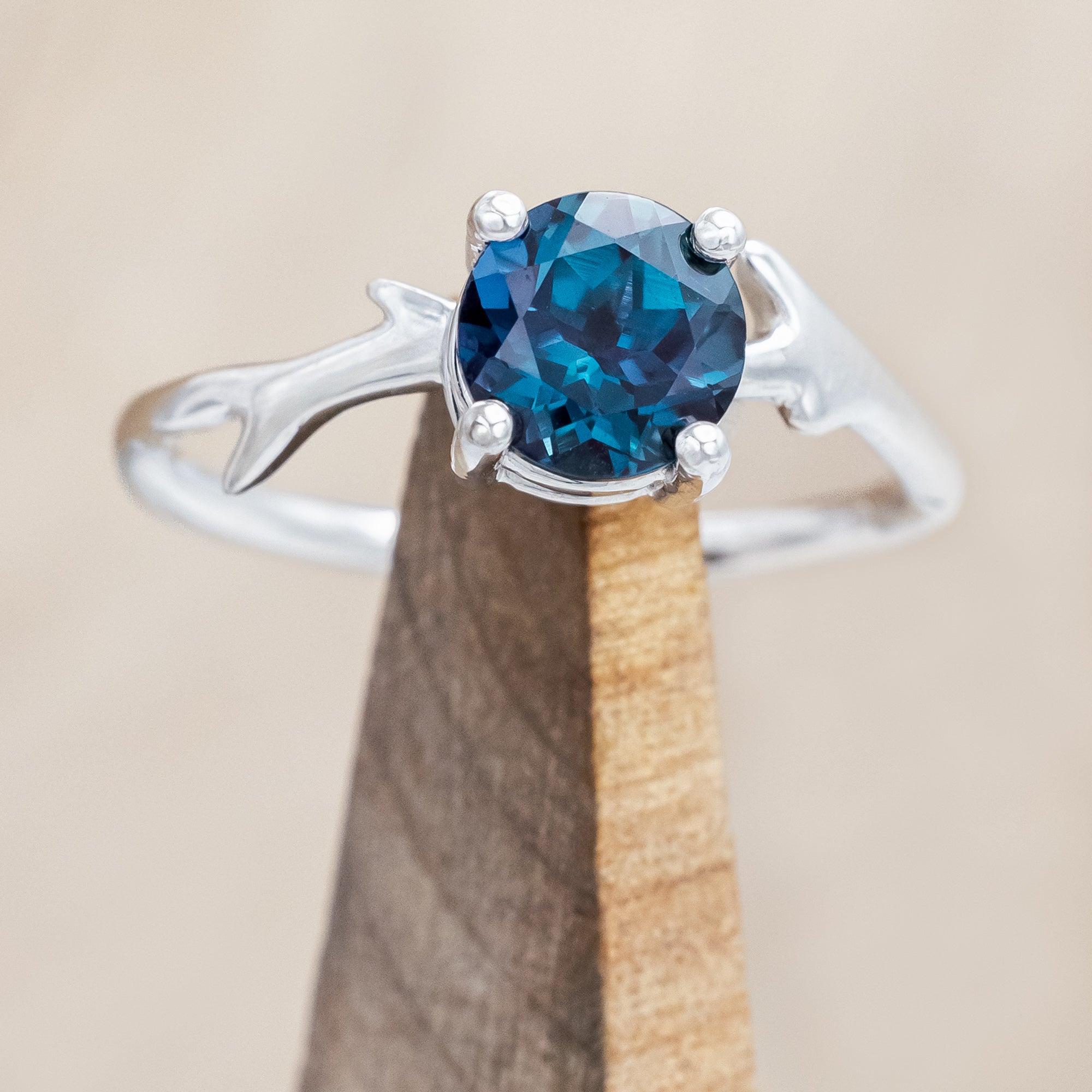 "ARTEMIS" - ROUND CUT ENGAGEMENT RING WITH AN ANTLER-STYLE STACKING BAND-Staghead Designs