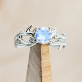 "ARTEMIS" - ROUND CUT MOONSTONE ENGAGEMENT RING WITH ANTLER-STYLE BAND & DIAMOND ACCENTS