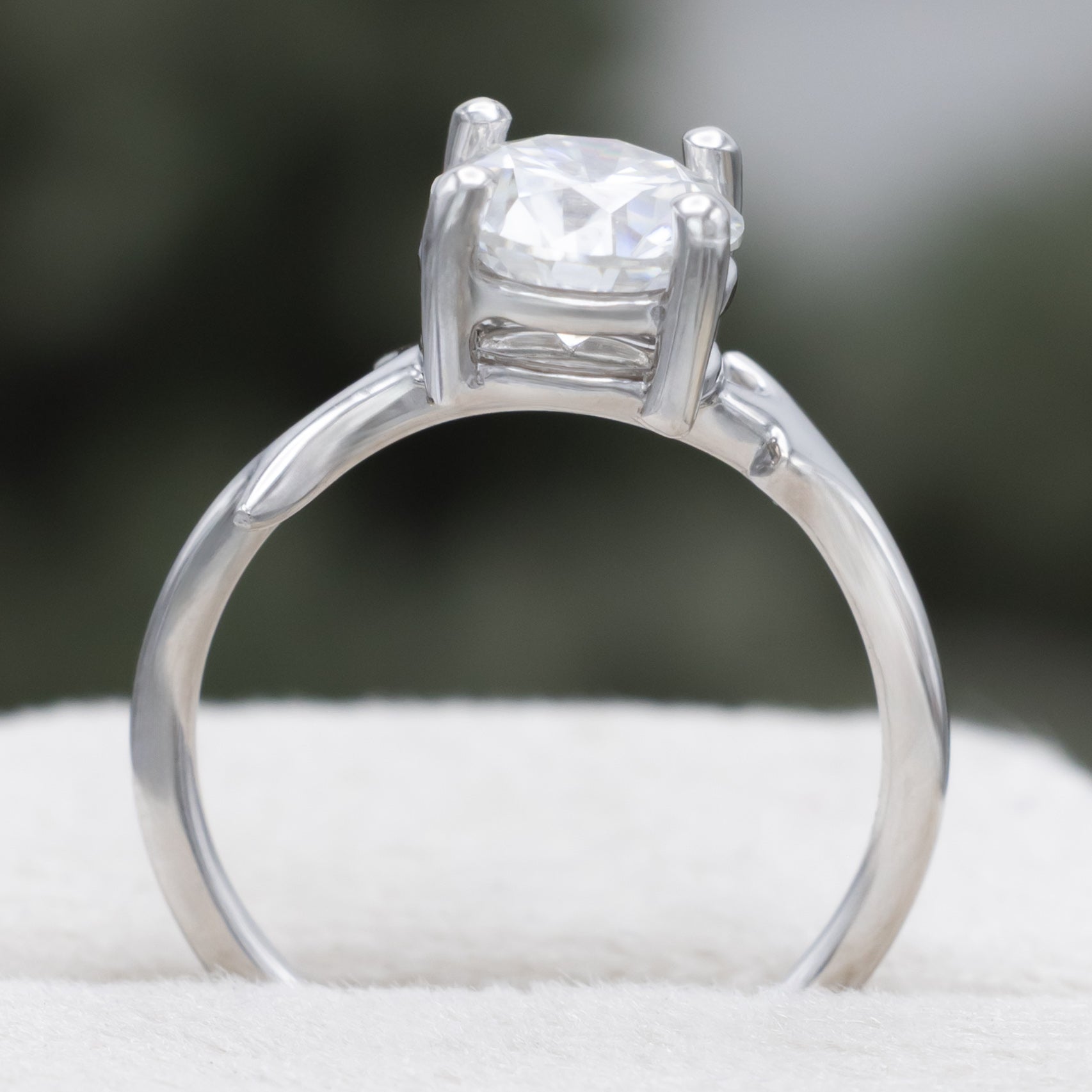 "Artemis" - Round Cut Moissanite Engagement Ring With An Antler Style Stacking Band
