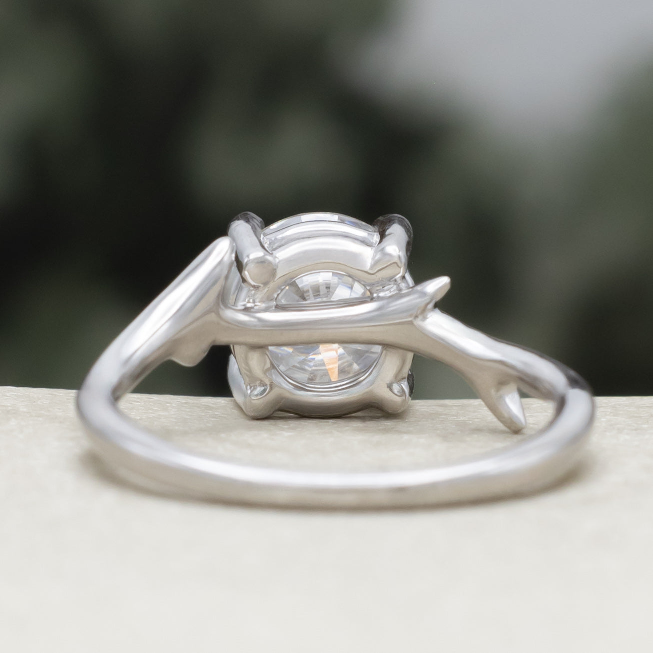 "Artemis" - Round Cut Moissanite Engagement Ring With An Antler Style Stacking Band