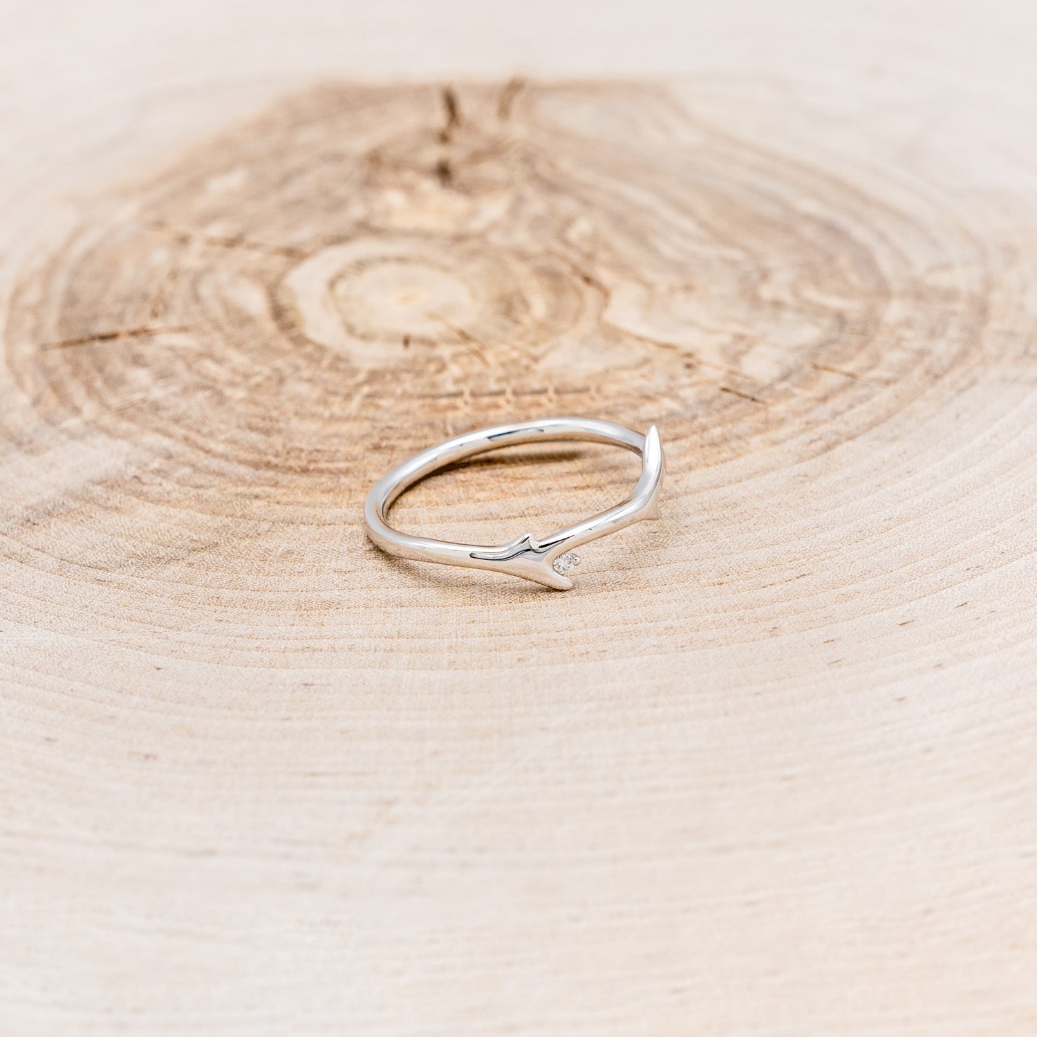 "ARTEMIS" STACKER - 14K GOLD ANTLER-STYLE STACKING BAND WITH A SINGLE DIAMOND ACCENT-14