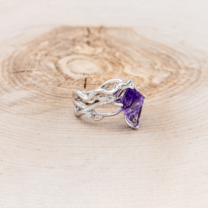 "ARTEMIS ON THE VINE" - KITE CUT AMETHYST ENGAGEMENT RING WITH DIAMOND ACCENTS & "BRIAR" BRANCH-STYLE TRACER