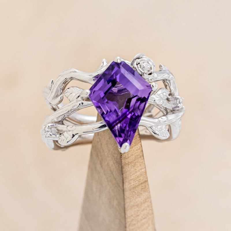 "ARTEMIS ON THE VINE" - KITE CUT AMETHYST ENGAGEMENT RING WITH DIAMOND ACCENTS & "BRIAR" BRANCH-STYLE TRACER-1