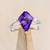 "ARTEMIS ON THE VINE" - KITE CUT AMETHYST ENGAGEMENT RING WITH DIAMOND ACCENTS & "BRIAR" BRANCH-STYLE TRACER