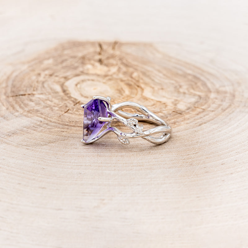 "ARTEMIS ON THE VINE" - KITE CUT AMETHYST ENGAGEMENT RING WITH DIAMOND ACCENTS & "BRIAR" BRANCH-STYLE TRACER-9