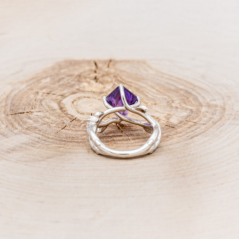 "ARTEMIS ON THE VINE" - KITE CUT AMETHYST ENGAGEMENT RING WITH DIAMOND ACCENTS & "BRIAR" BRANCH-STYLE TRACER