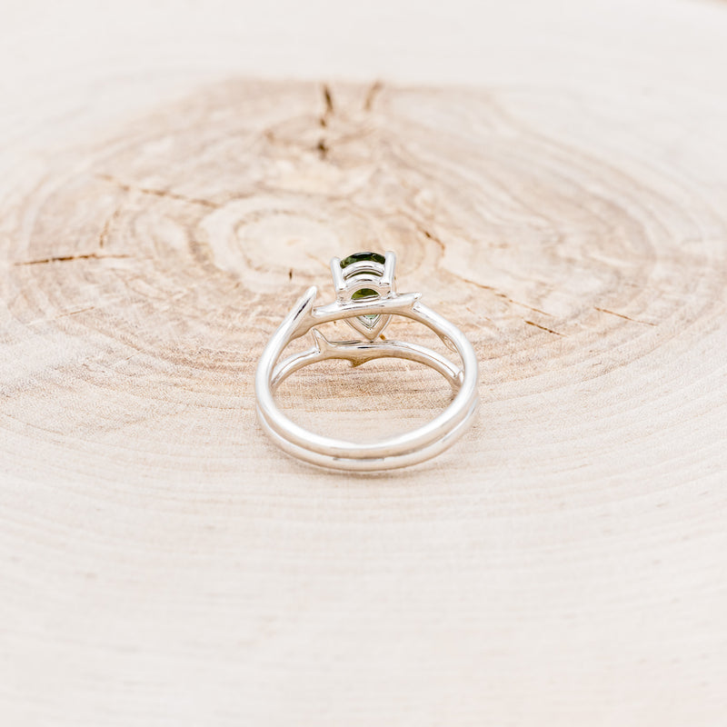 "ARTEMIS" - PEAR GREEN TOURMALINE ENGAGEMENT RING WITH AN ANTLER-STYLE STACKING BAND