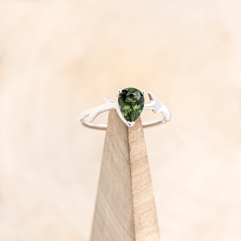 "ARTEMIS" - PEAR GREEN TOURMALINE ENGAGEMENT RING WITH AN ANTLER-STYLE STACKING BAND WITH DIAMOND ACCENT-13