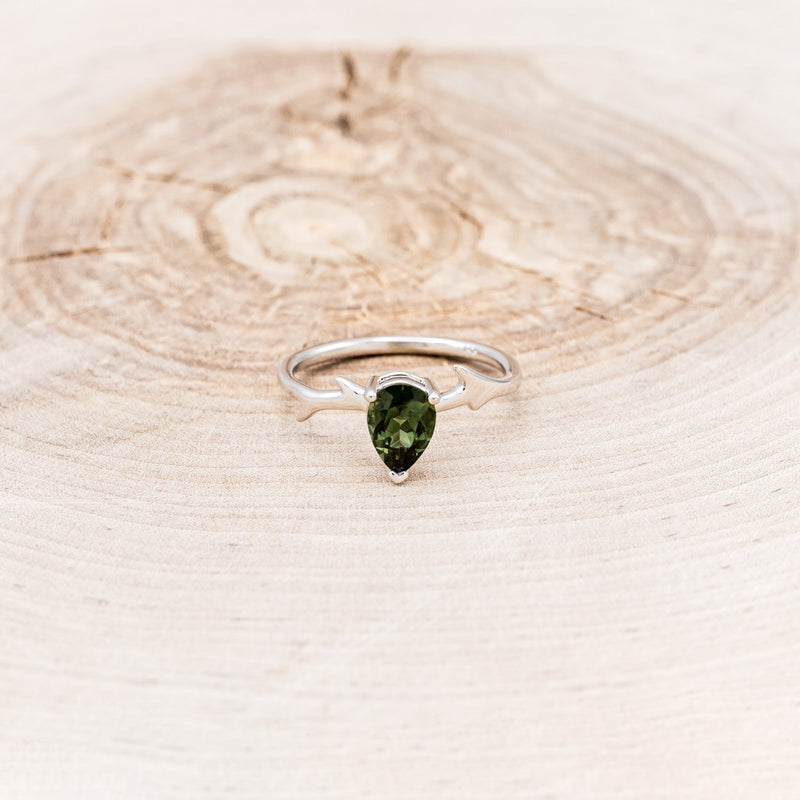 "ARTEMIS" - PEAR GREEN TOURMALINE ENGAGEMENT RING WITH AN ANTLER-STYLE STACKING BAND WITH DIAMOND ACCENT-16